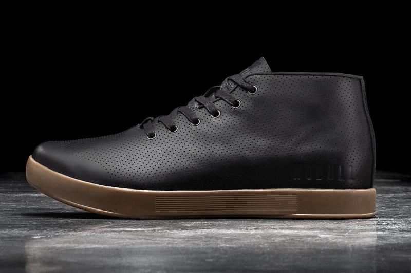 Black Nobull Dark Gum Leather Mid Men's Trainers | CA W1374N